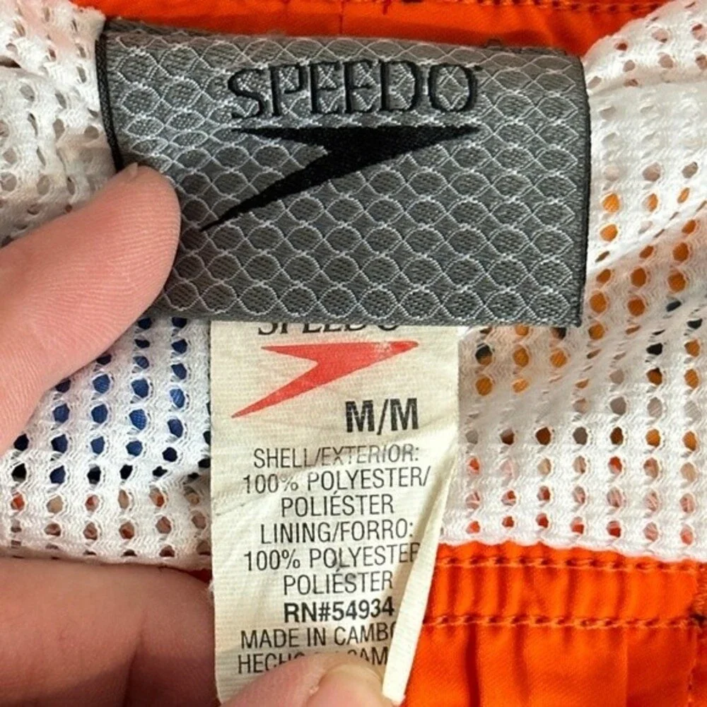 Speedo Hawaiian Print Swim Trunks Orange Blue M
